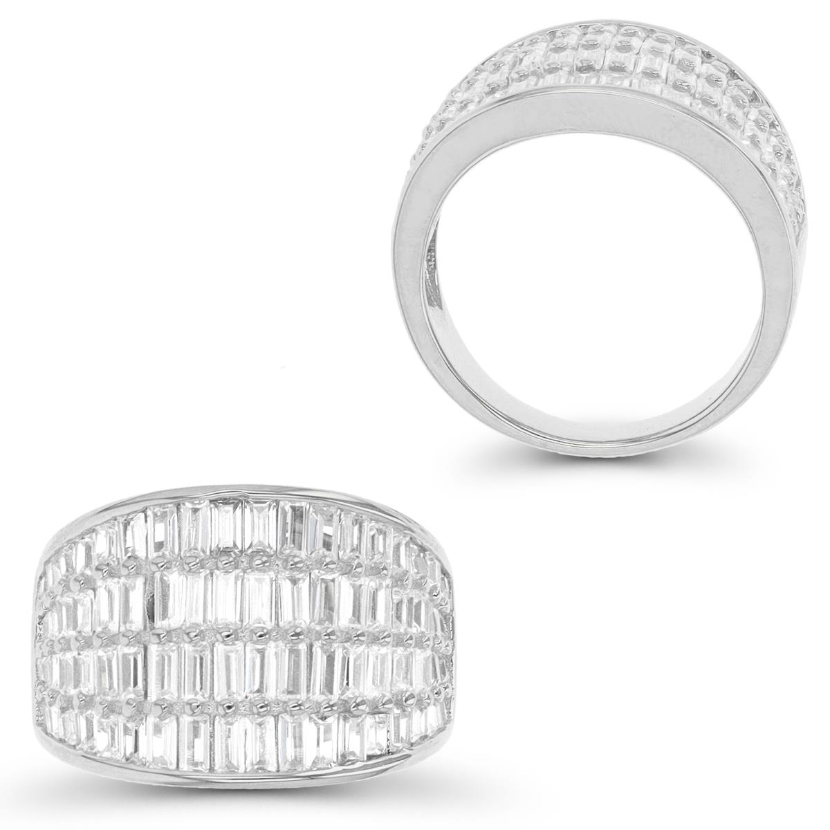 Sterling Silver Rhodium Baguette CZ Multi Row Fashion Ring