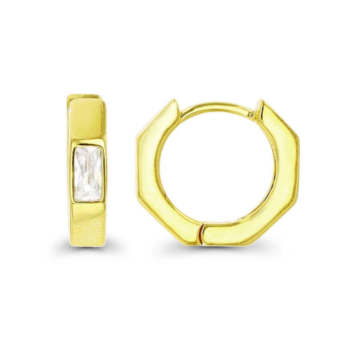 Sterling Silver Yellow Radiant Cut Octagon Huggie Earring