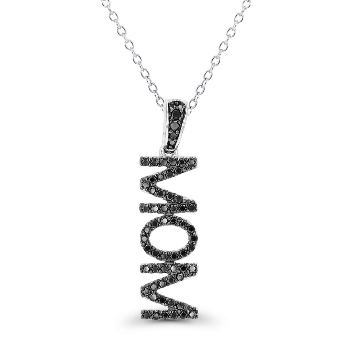 Sterling Silver Rhodium & Black Black Spinel "MOM" 18" Necklace