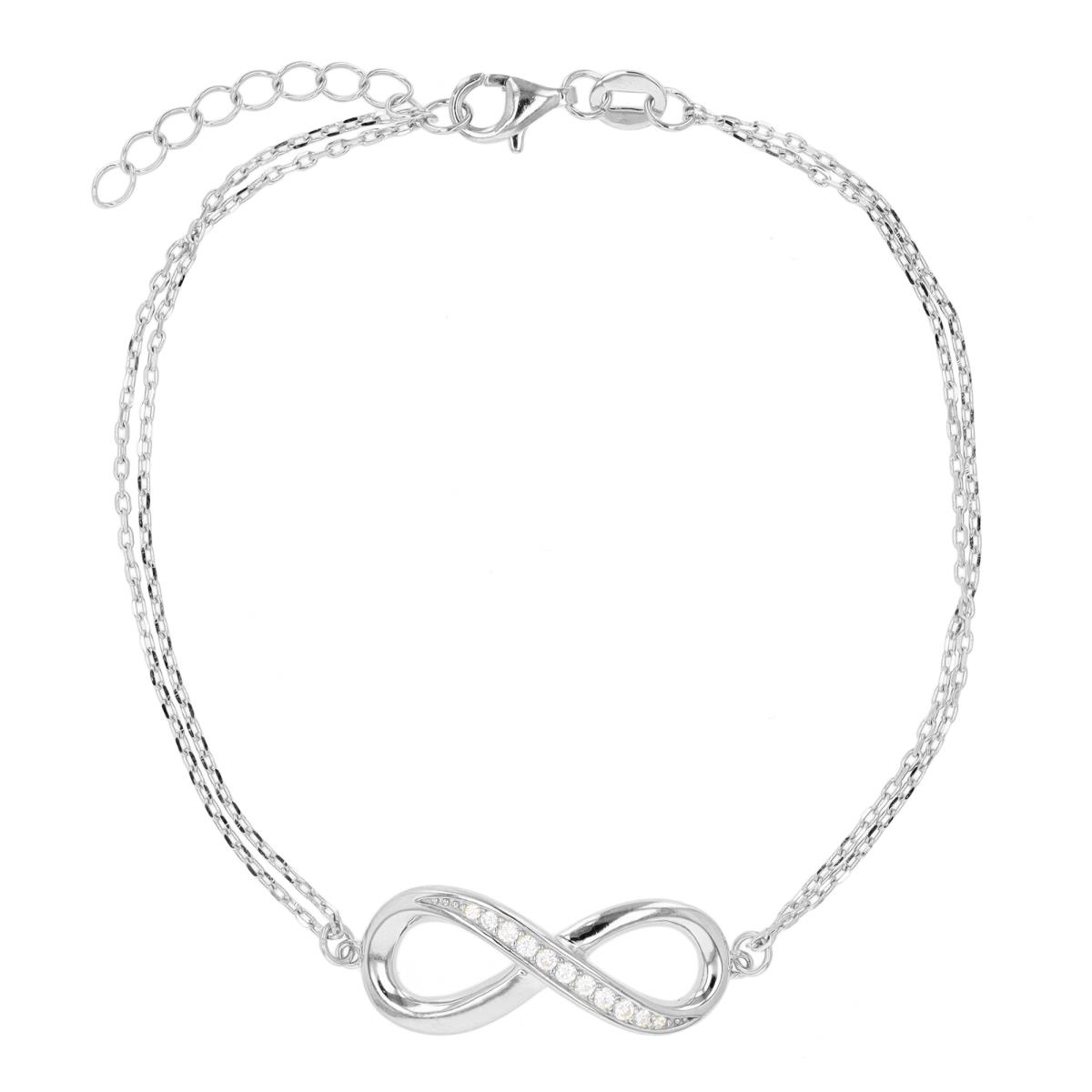 Sterling Silver Rhodium Infinity 7"+1" Bracelet