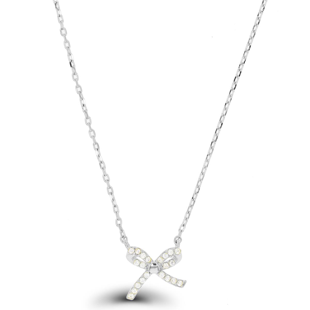 Sterling Silver Rhodium Paved Bow 16"+2" Necklace