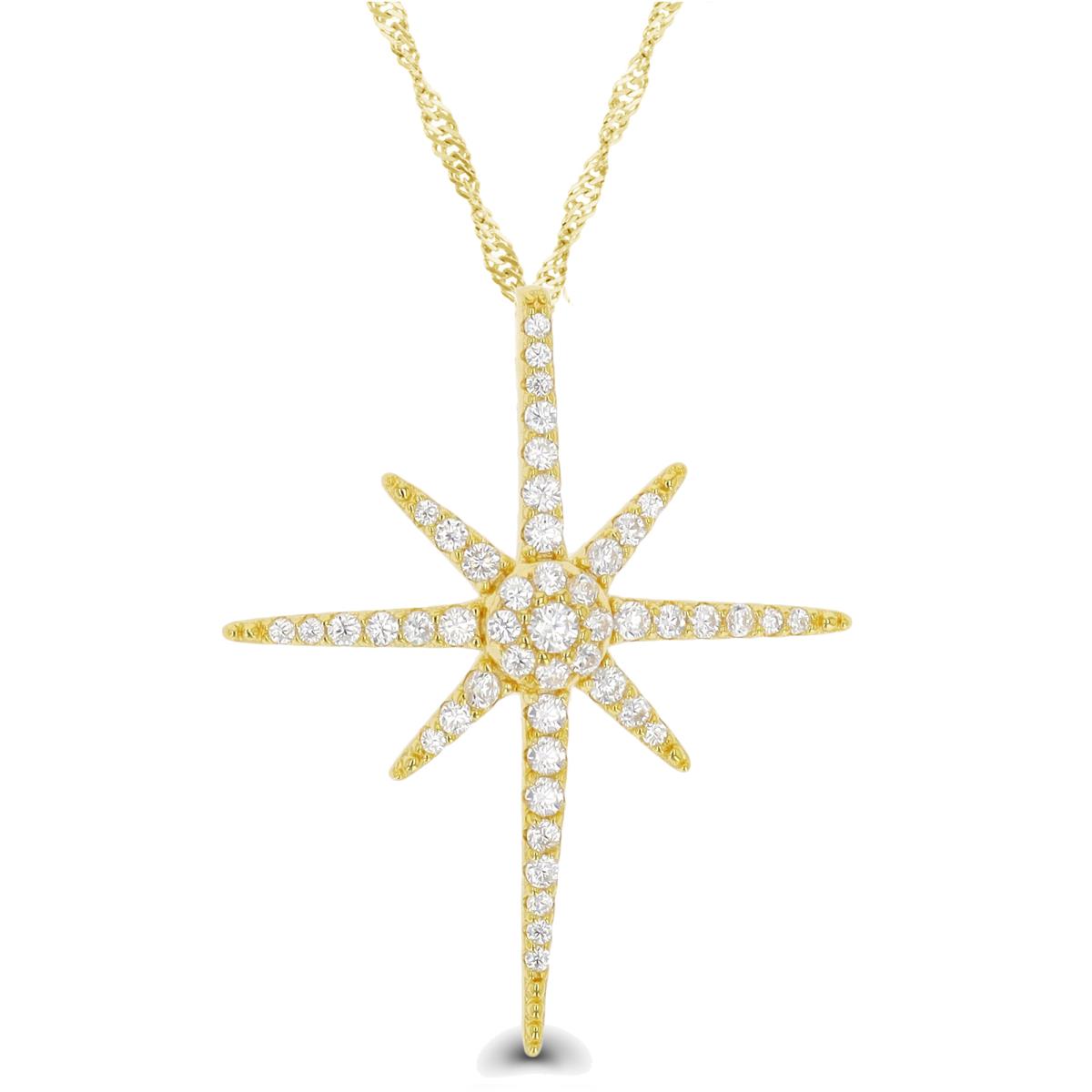 Sterling Silver Yellow Paved Starburst 18"+2" Singapore Necklace