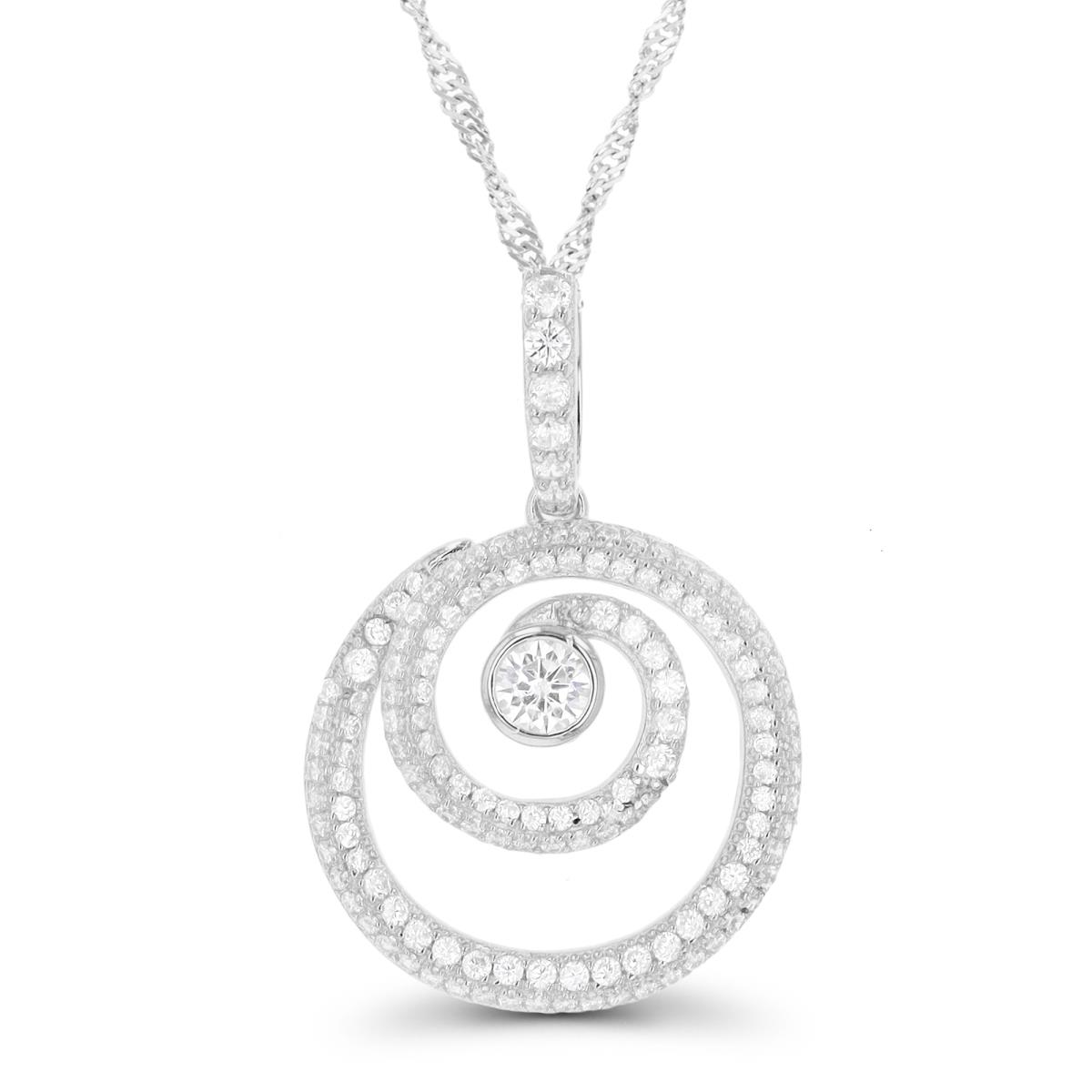 Sterling Silver Rhodium Pave Swirl 18"+2" Singapore Necklace
