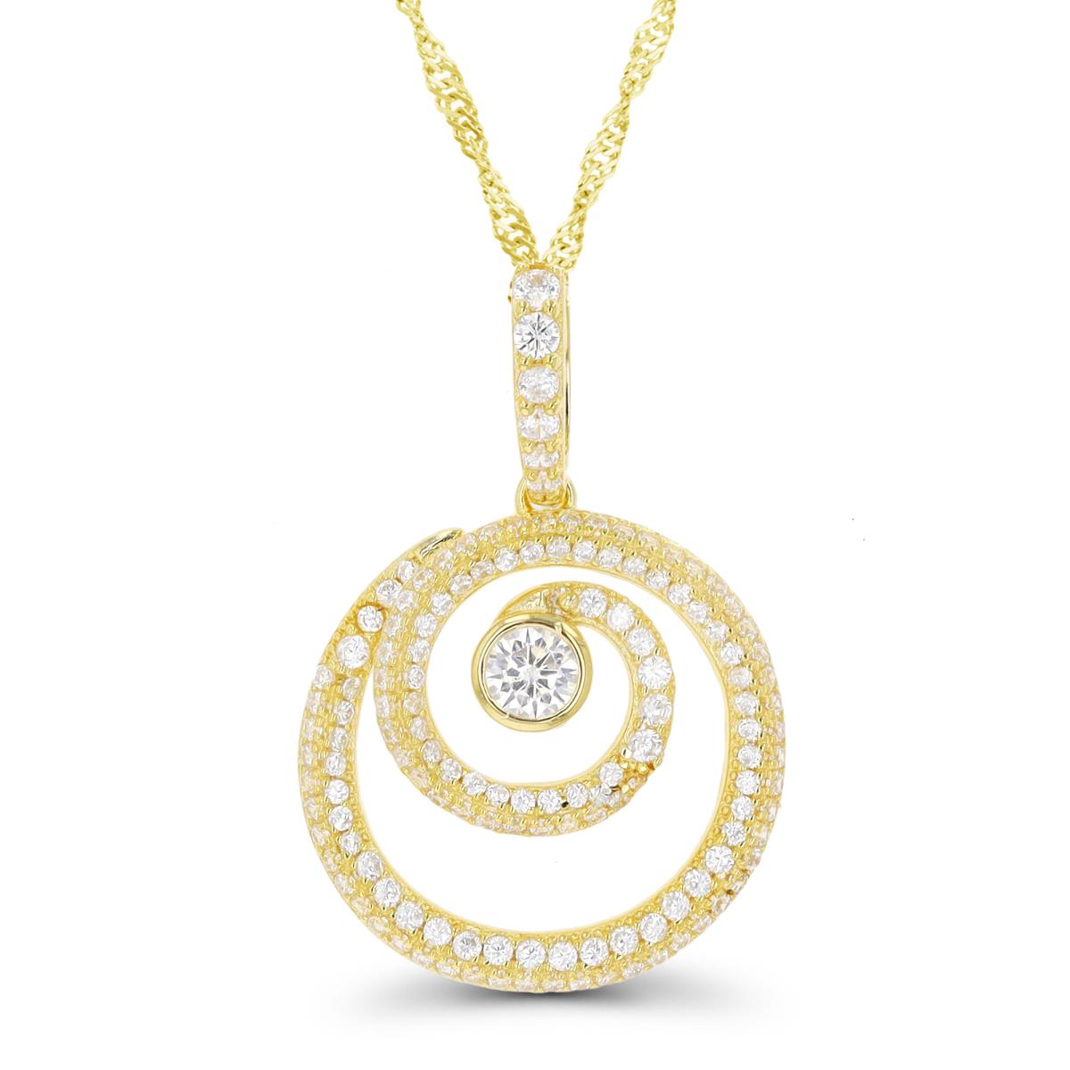 Sterling Silver Yellow 1-Micron Pave Swirl 18"+2" Singapore Necklace