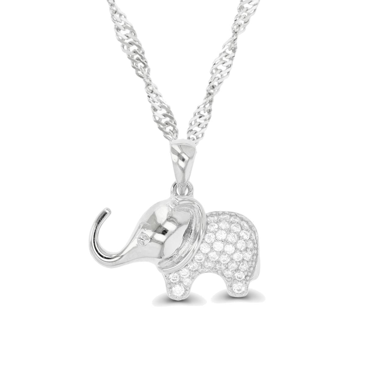 Sterling Silver Rhodium Elephant 18"+2" Singapore Necklace