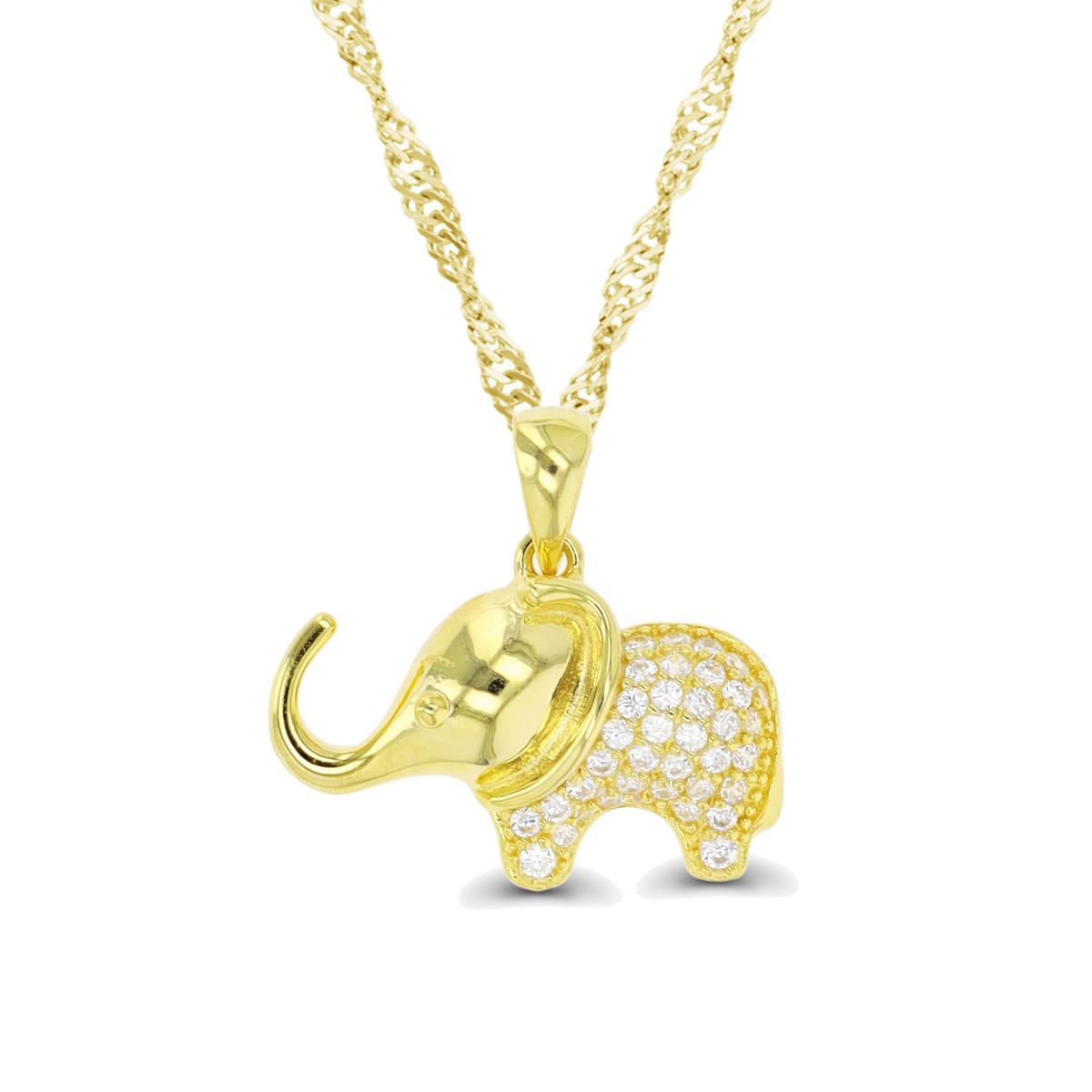 Sterling Silver Yellow 1-Micron Elephant 18"+2" Singapore Necklace