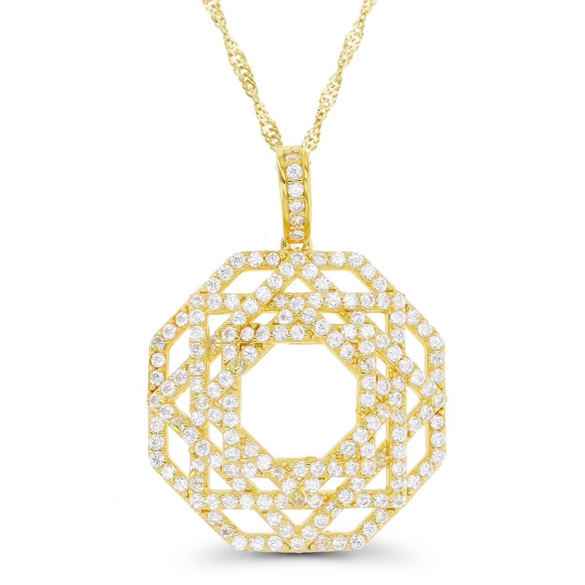 Sterling Silver Yellow 1-Micron Spider Web 18"+2" Singapore Necklace