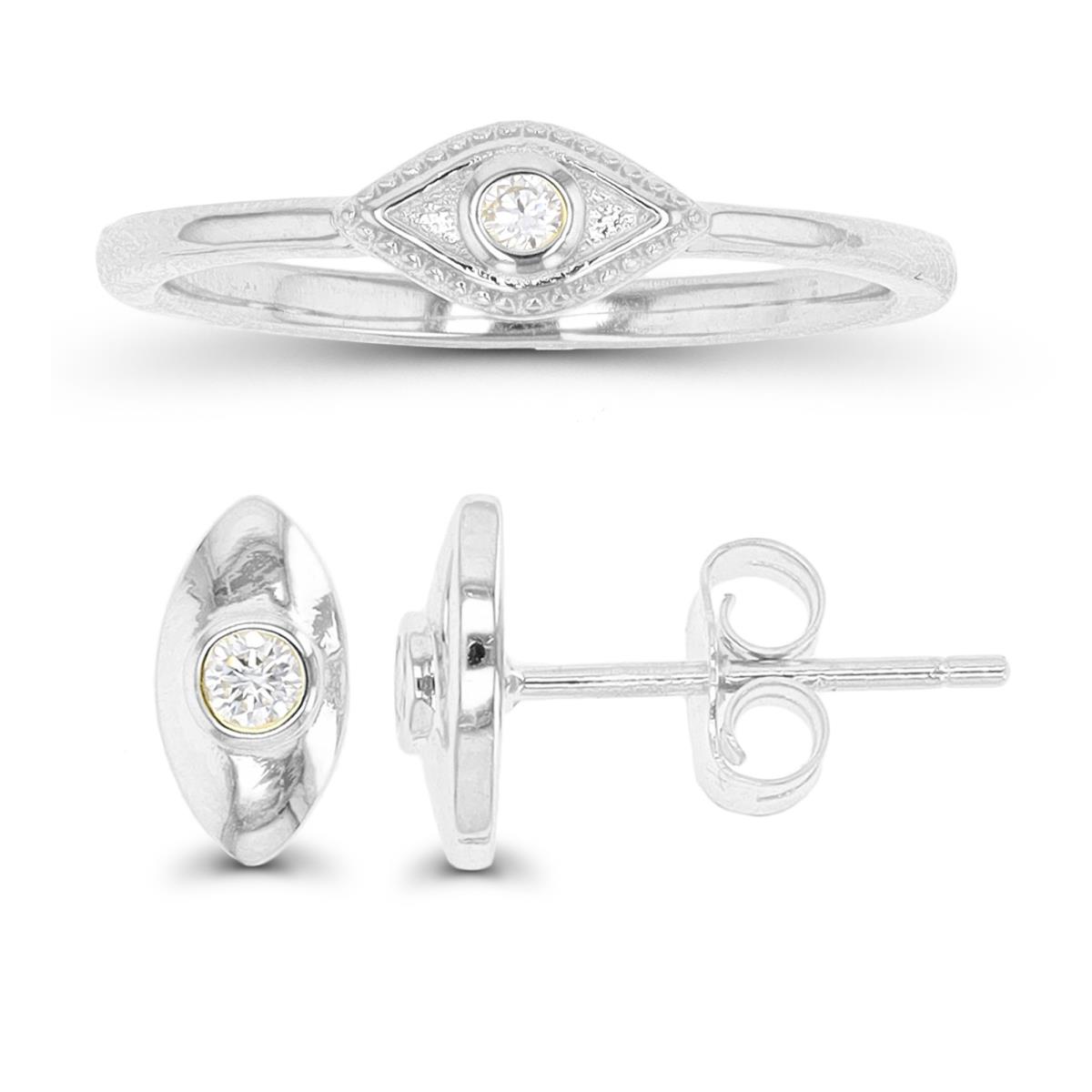 Sterling Silver Rhodium Evil Eye Fashion Ring & Earring Set