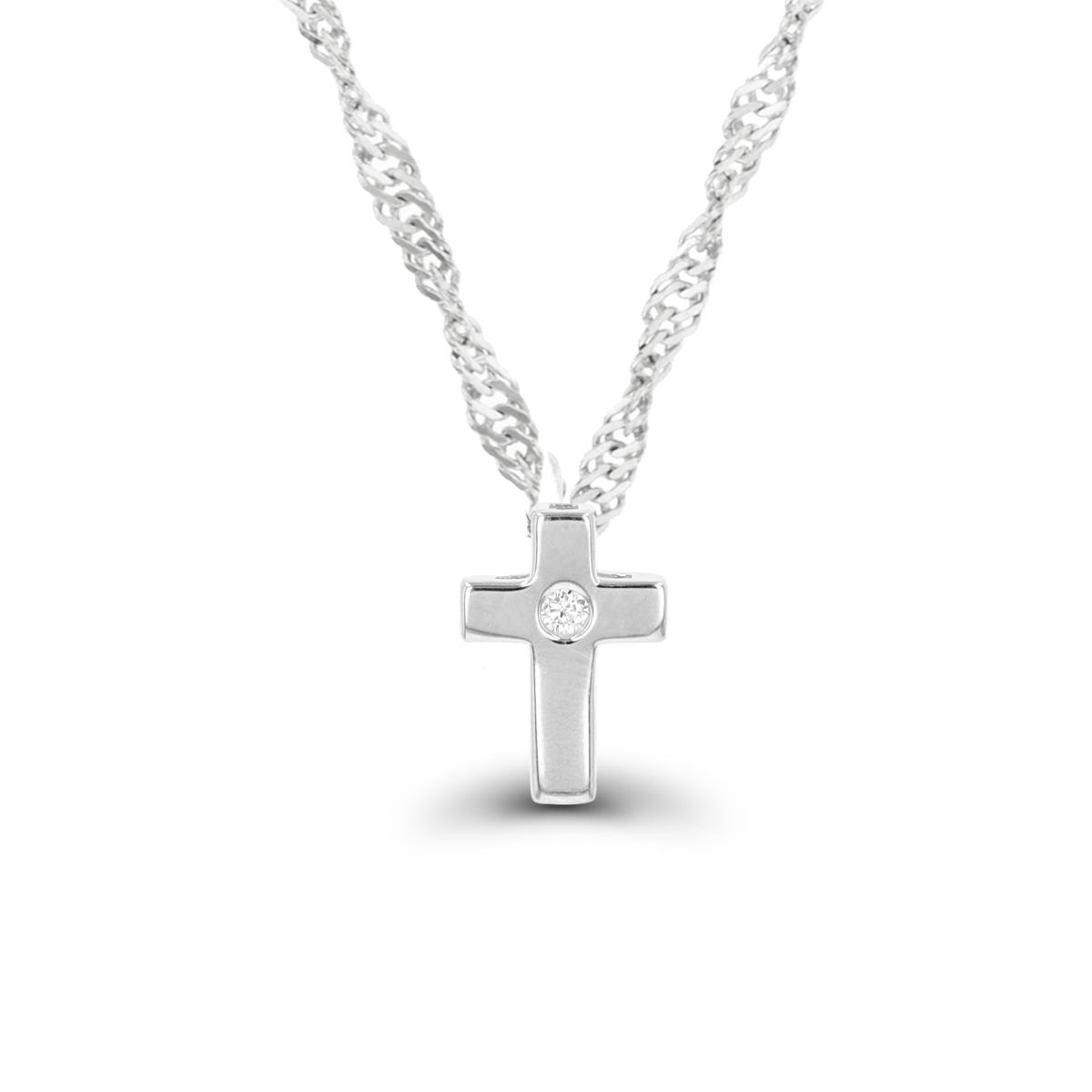 Sterling Silver Rhodium Cross 10"+2" Singapore Necklace