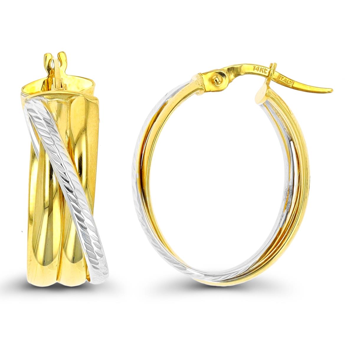 10K Two-Tone Gold 15x8mm Polished & DC Overlapped Hoop Earring