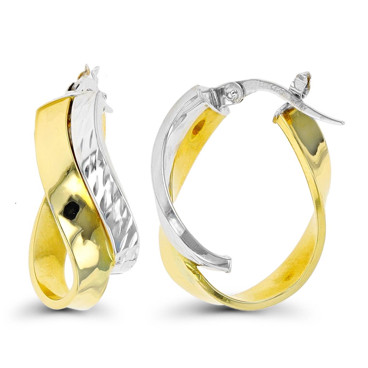 10K Two-Tone Gold Polished & DC Twist Hoop Earring