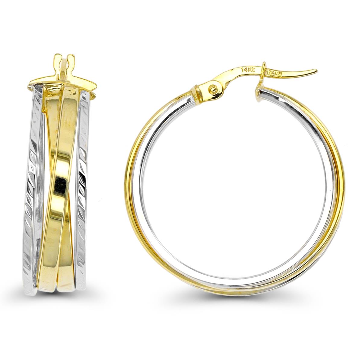 10K Two-Tone Gold 25x7mm Multi Strand Polished & DC Hoop Earring
