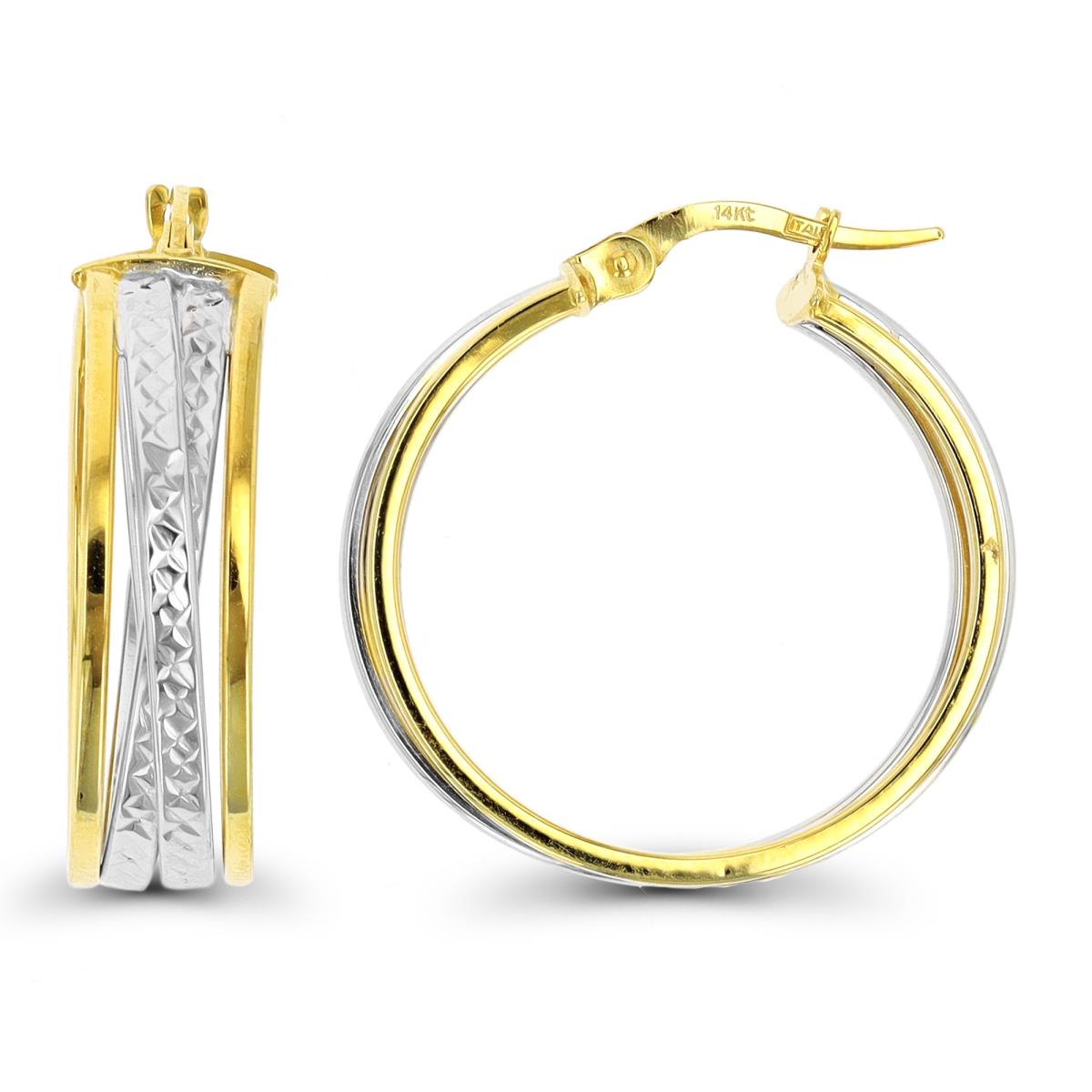 10K Two-Tone Gold Polished & DC Highway Hoop Earring