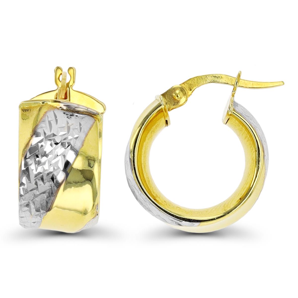 10K Two-Tone Gold 17x9mm Polished & DC Hoop Earring
