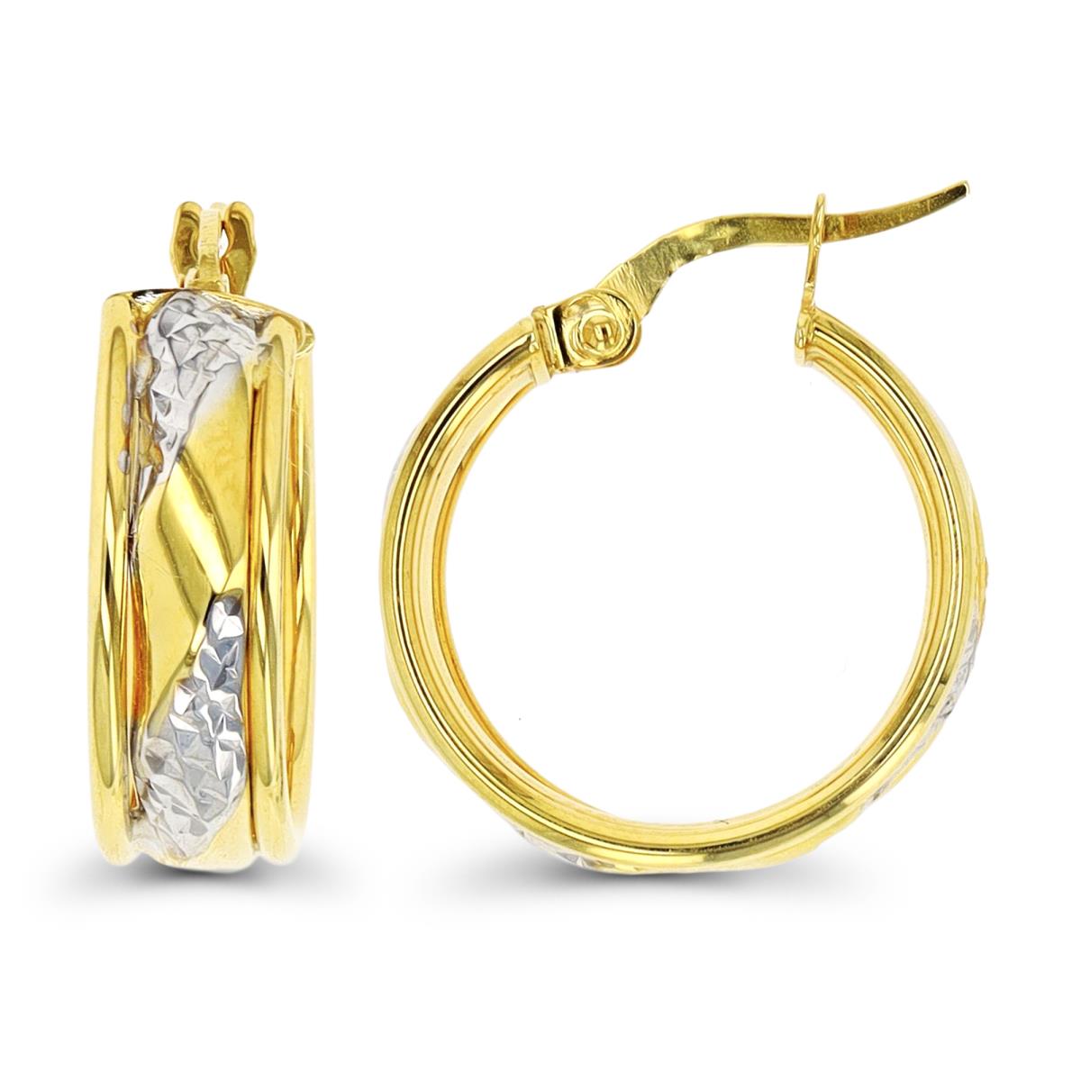 10K Two-Tone Gold 20x6mm Alternating Polished/DC Hoop Earring