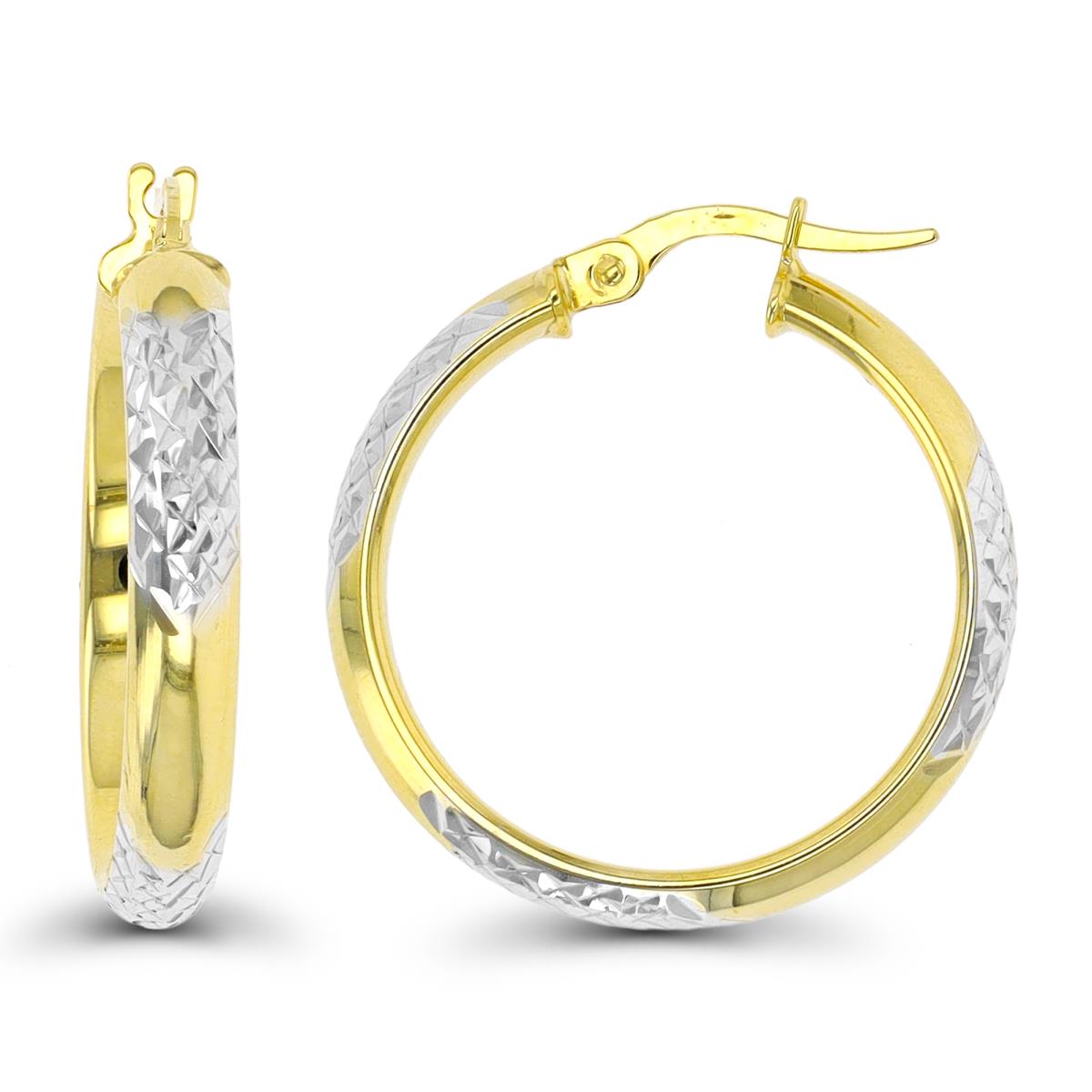 10K Two-Tone Gold 25x4mm Alternating Polished/DC Hoop Earring
