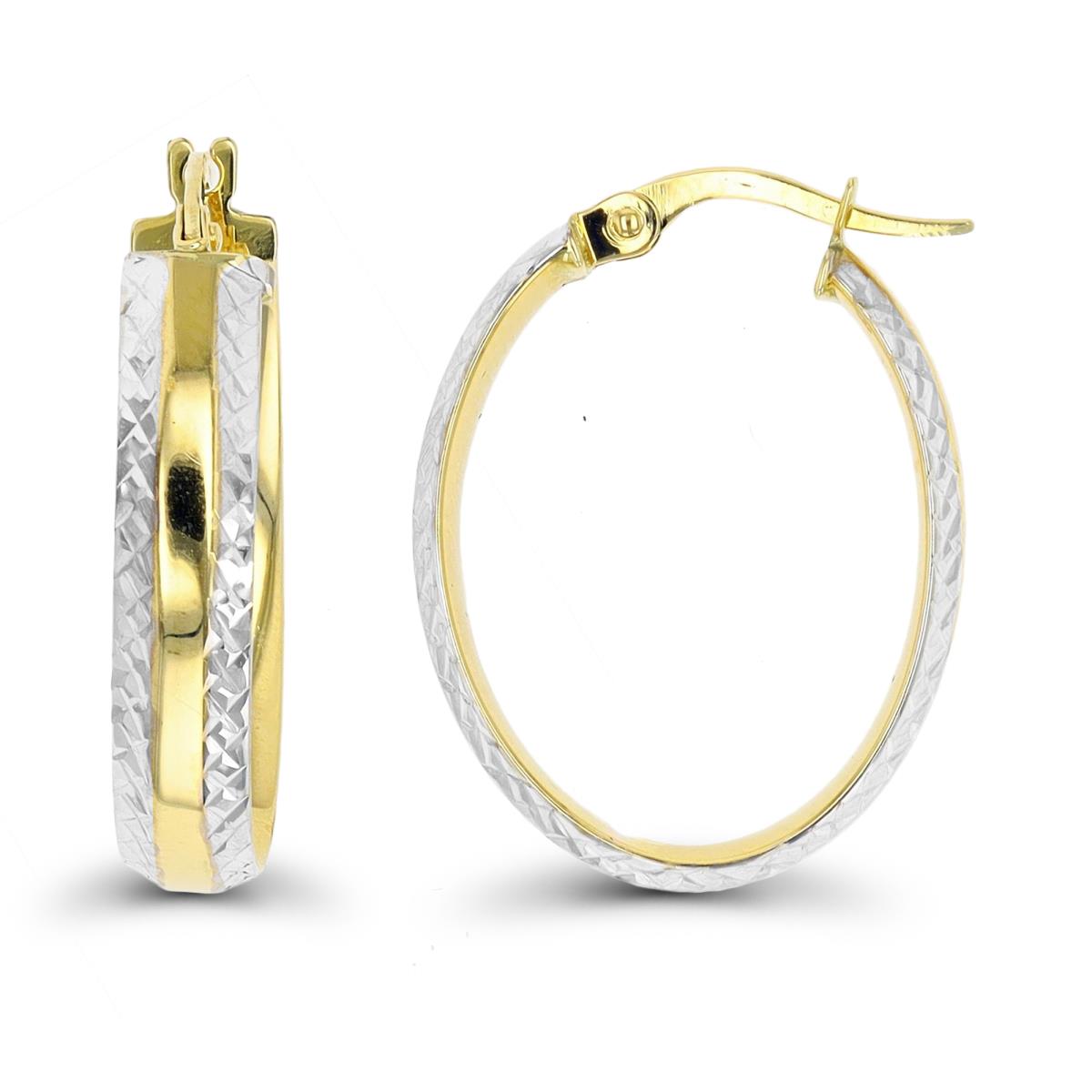 10K Two-Tone Gold 25x5mm DC Sides Oval Hoop Earring