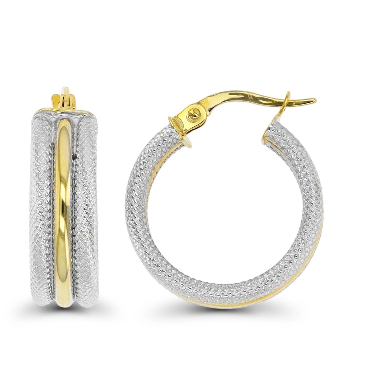 10K Two-Tone Gold 20x6mm Polished & Textured Hoop Earring