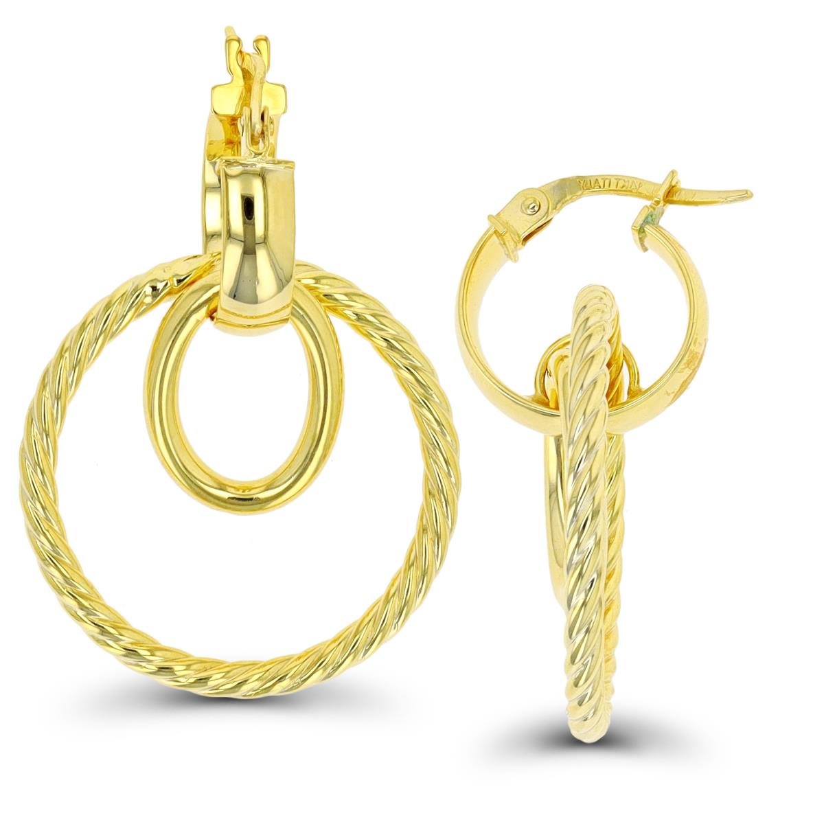 10K Yellow Gold Polished & Twist Dangling Hoop Earring