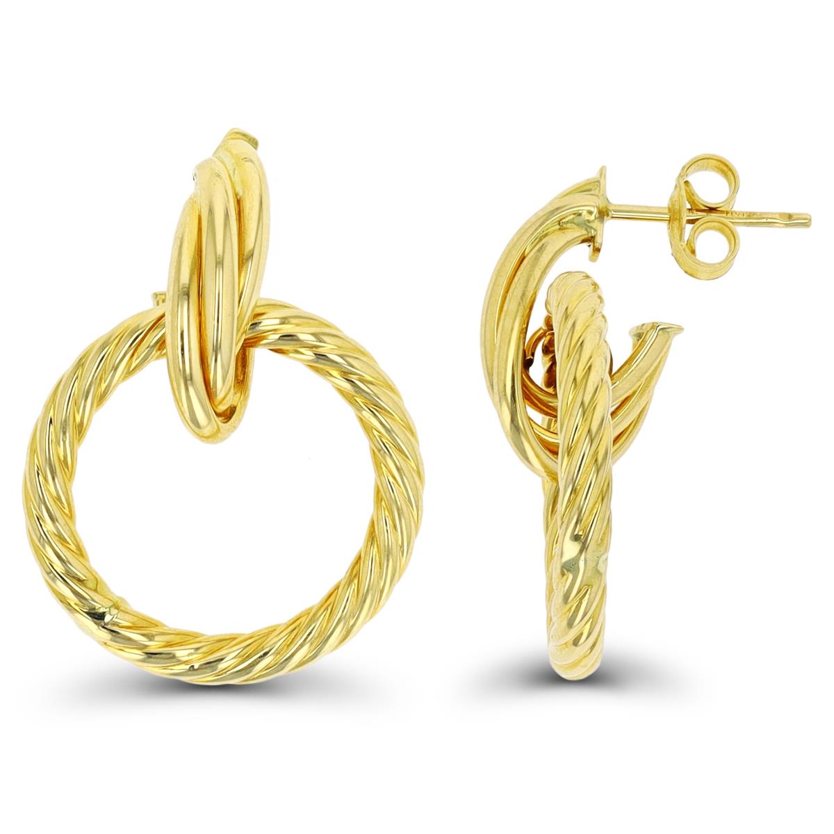 10K Yellow Gold Dangling Twist Hoop Earring