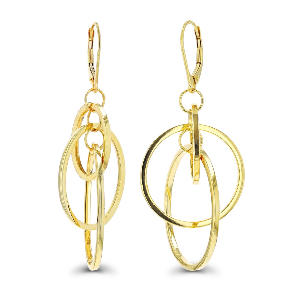 10K Yellow Gold Interlocking Links Dangling Leverback Earring