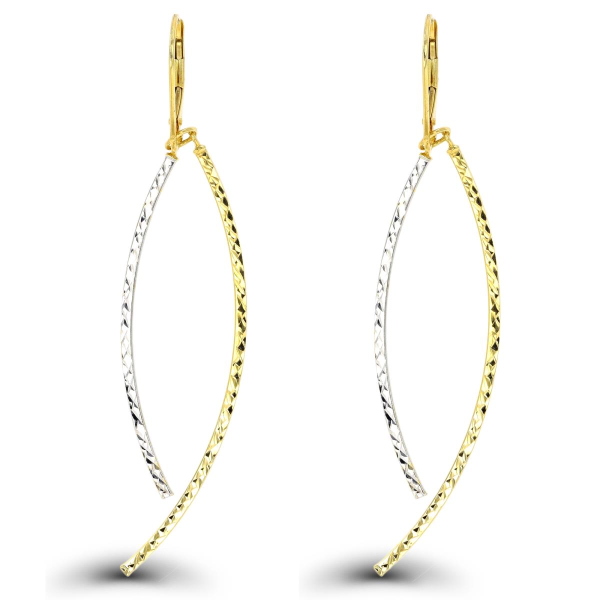 10K Two-Tone Gold Diamond Cut Curved Dangling Earring