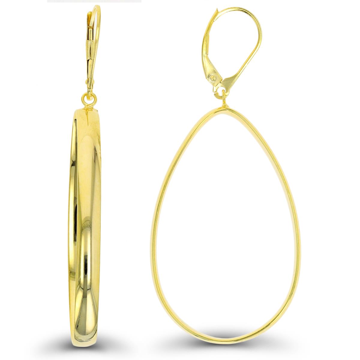 10K Yellow Gold Dangling Open Teardrop Leverback Earring