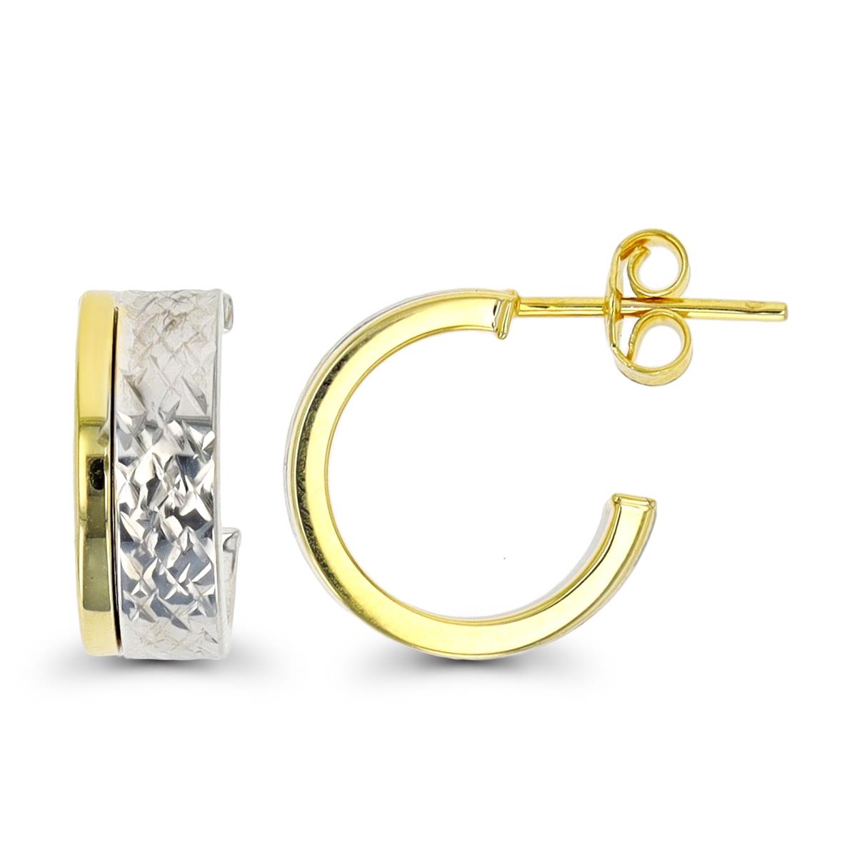 10K Two-Tone Gold Diamond Cut & Polished Half Hoop Earring