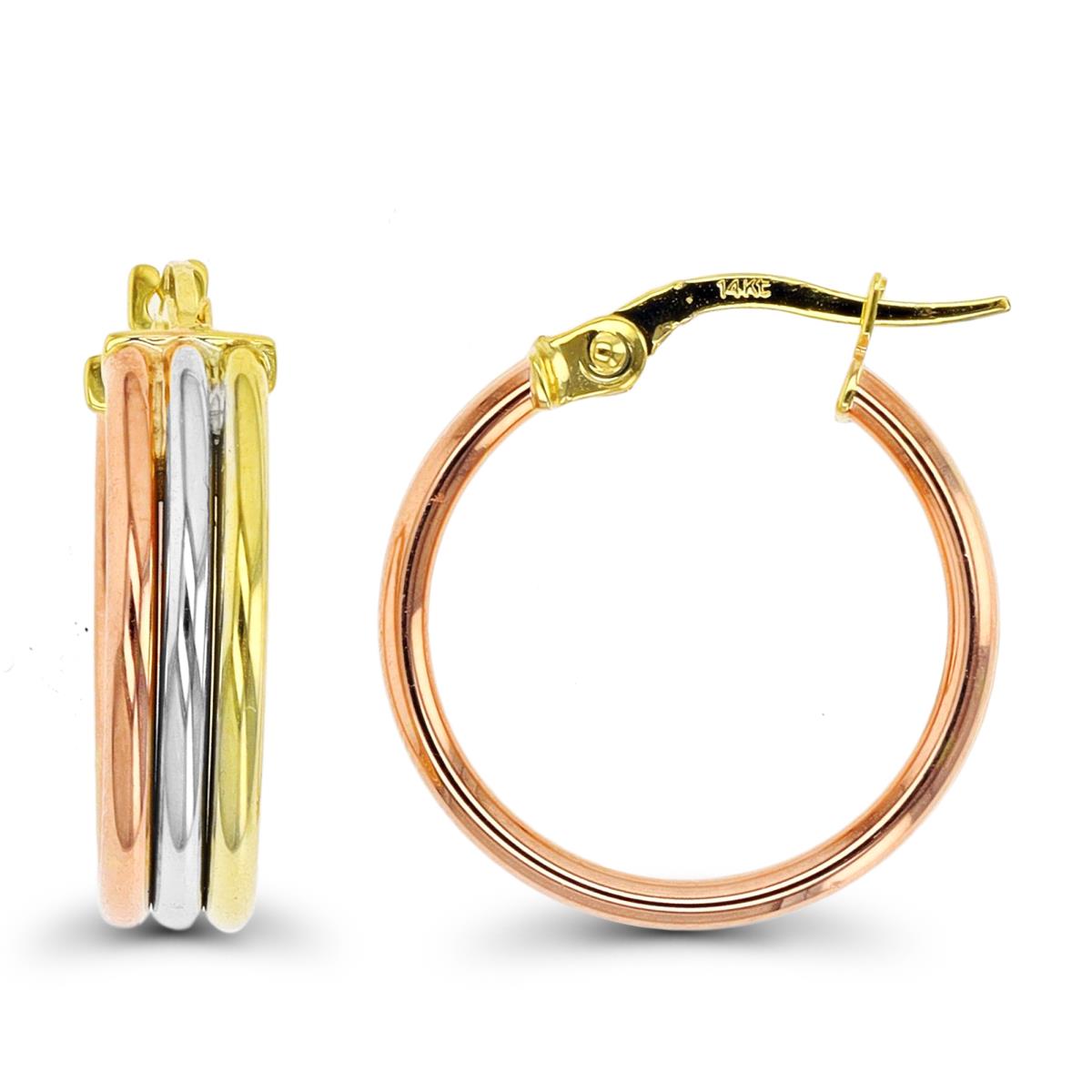 10K Tri-Color Gold 19x5mm Triple Row Hoop Earring