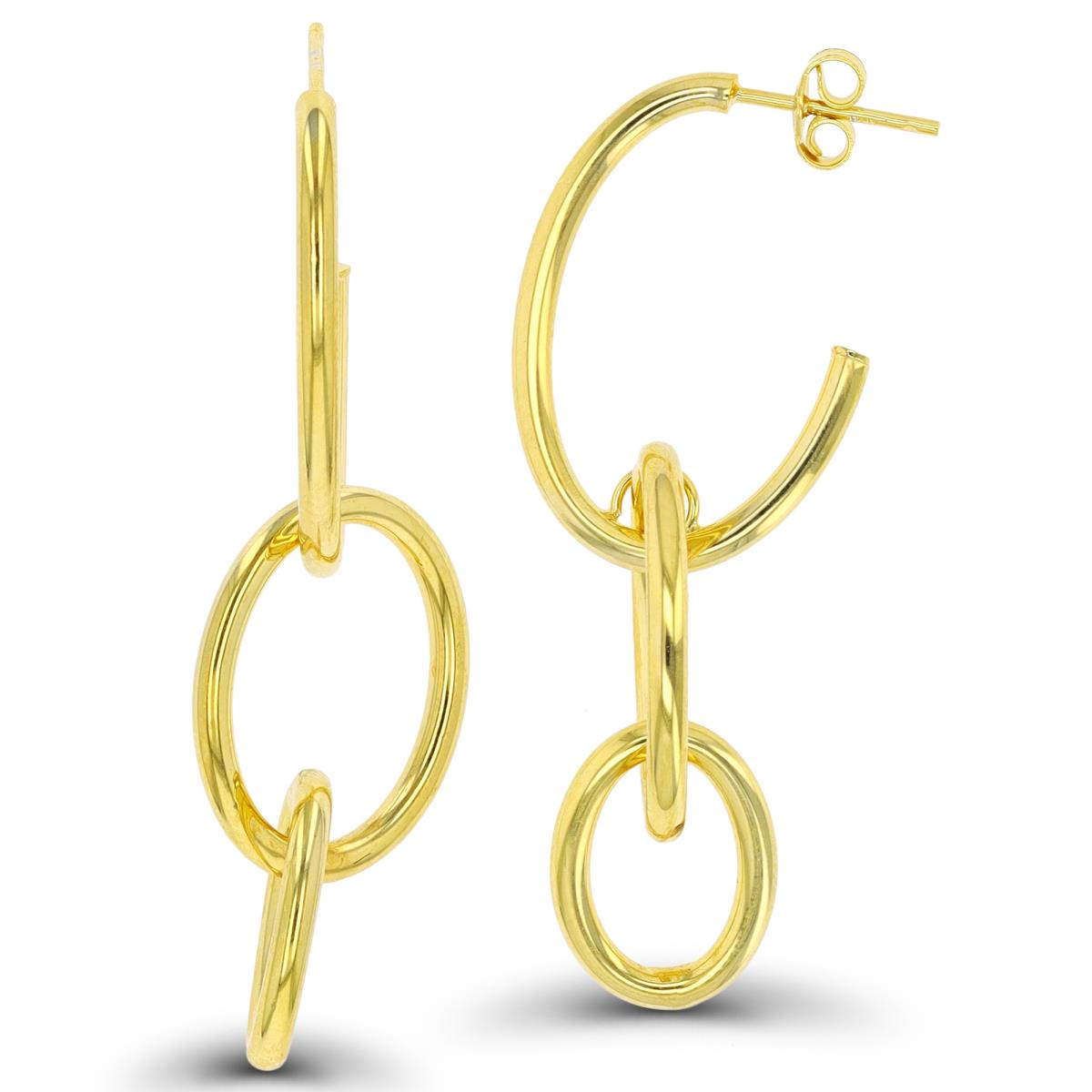 10K Yellow Gold Triple Oval Links Dangling Earring