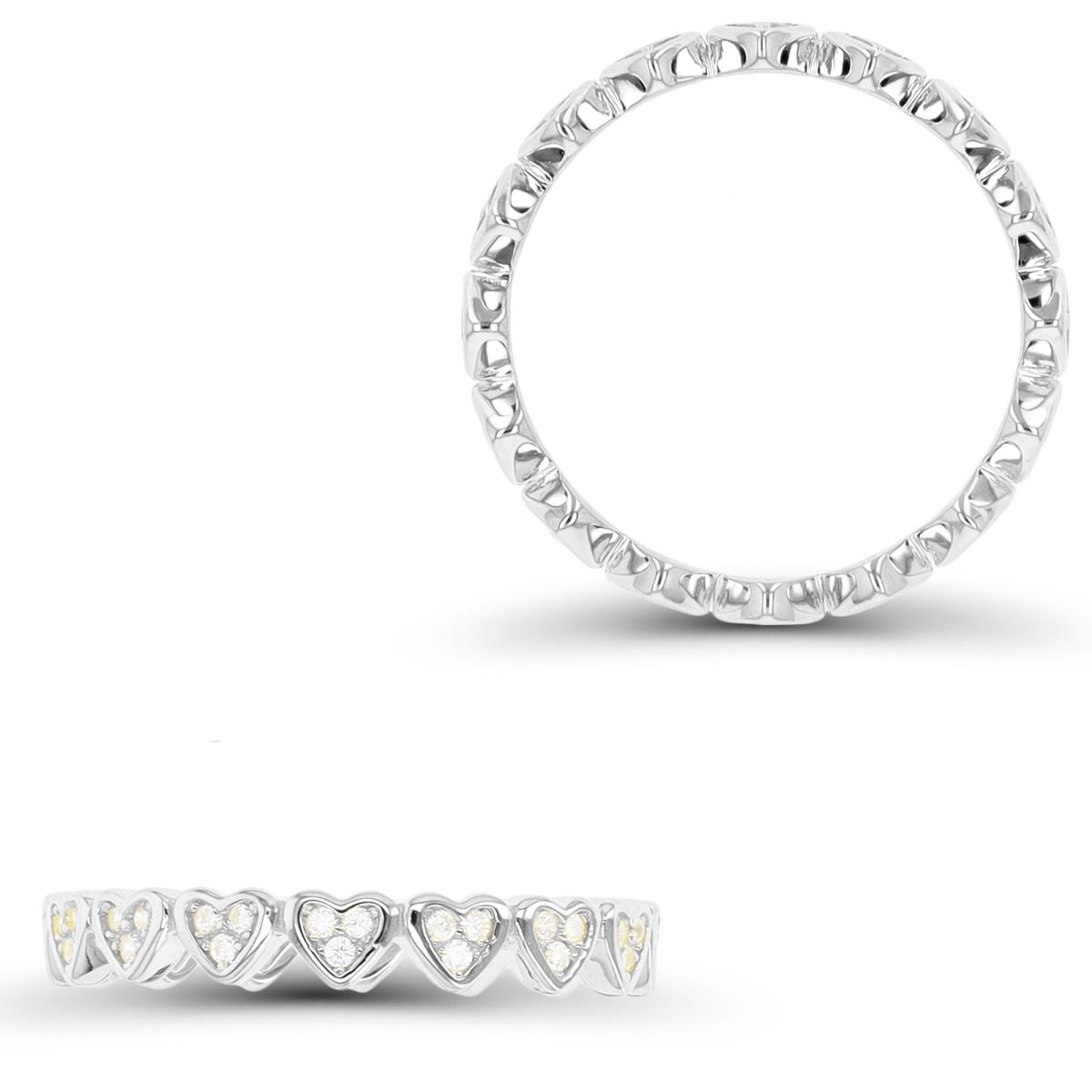 Sterling Silver Rhodium 3mm Bezel Heart Eternity Ring