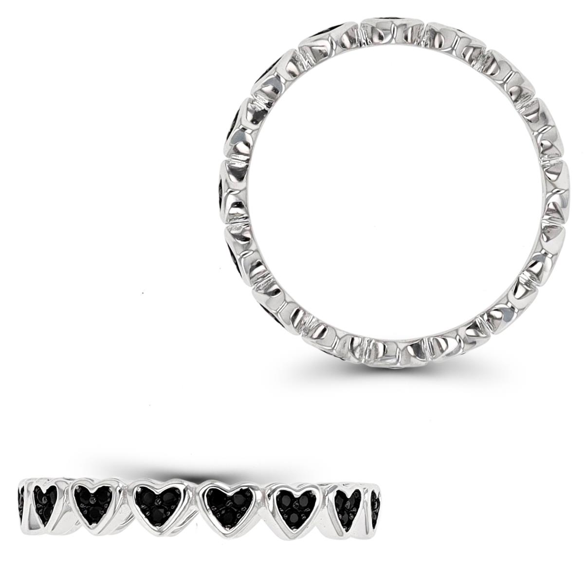 Sterling Silver Rhodium & Black Black Rhodium Heart Eternity Ring