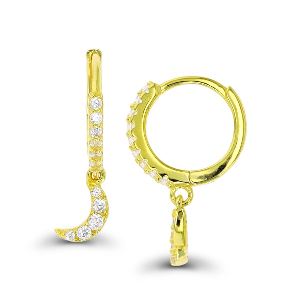 Sterling Silver Yellow Dangling Crescent Moon Huggie Earring