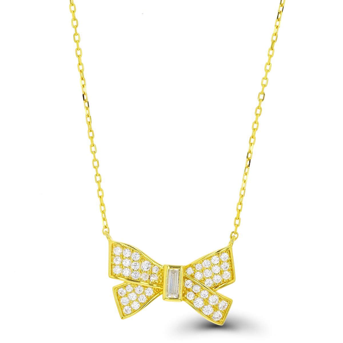 Sterling Silver Yellow 1-Micron Rd & Bgt CZ Bow 16"+2" Necklace