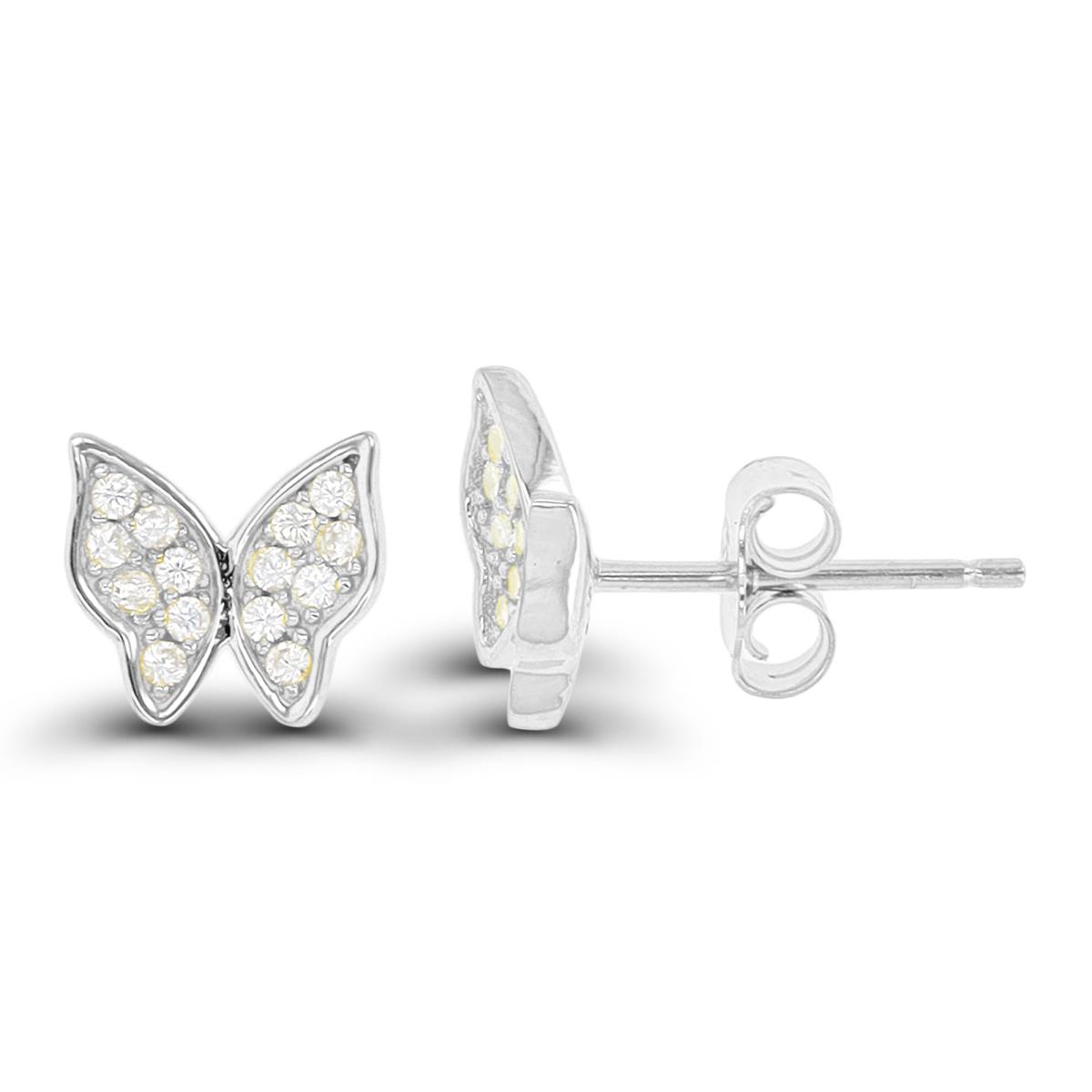 Sterling Silver Rhodium Butterfly Stud Earring