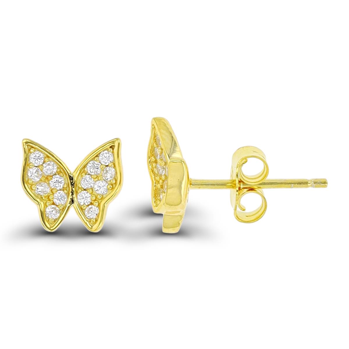 Sterling Silver Yellow 1-Micron Butterfly Stud Earring