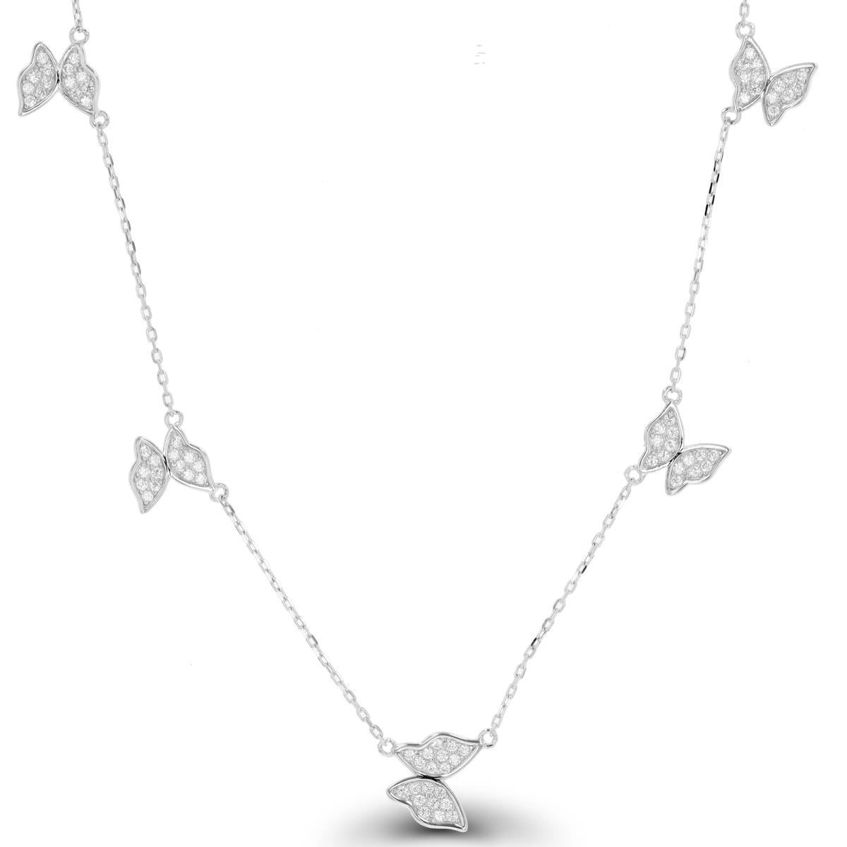 Sterling Silver Rhodium Butterfly 16"+2" Necklace