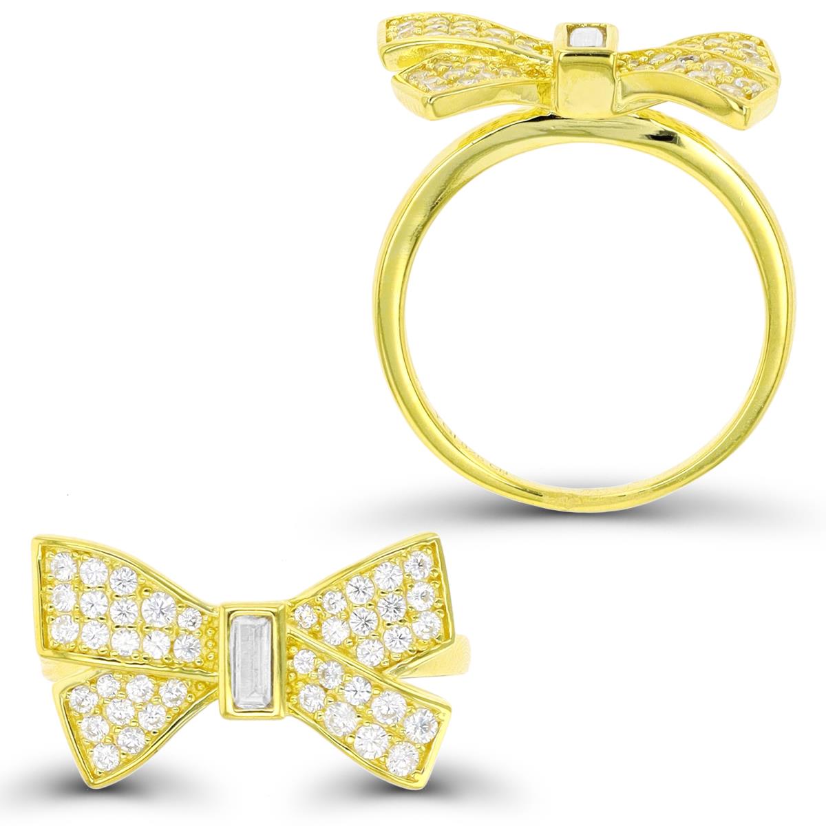 Sterling Silver Yellow Paved Bow Fashion Ring
