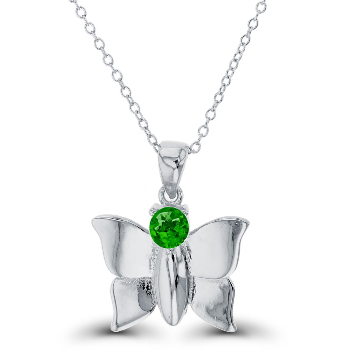 Sterling Silver Rhodium 4.5mm Rnd Chrome Diopside High Polish Butterfly 16"+2" Necklace