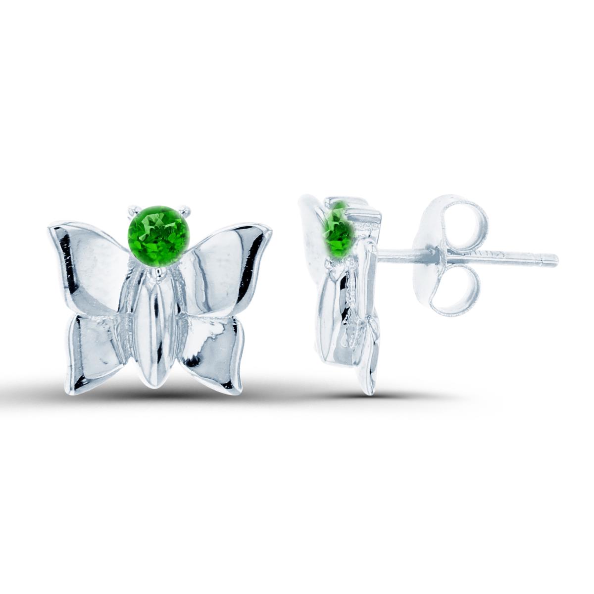 Sterling Silver Rhodium Single 3mm Rnd Chrome Diopside Butterfly Studs