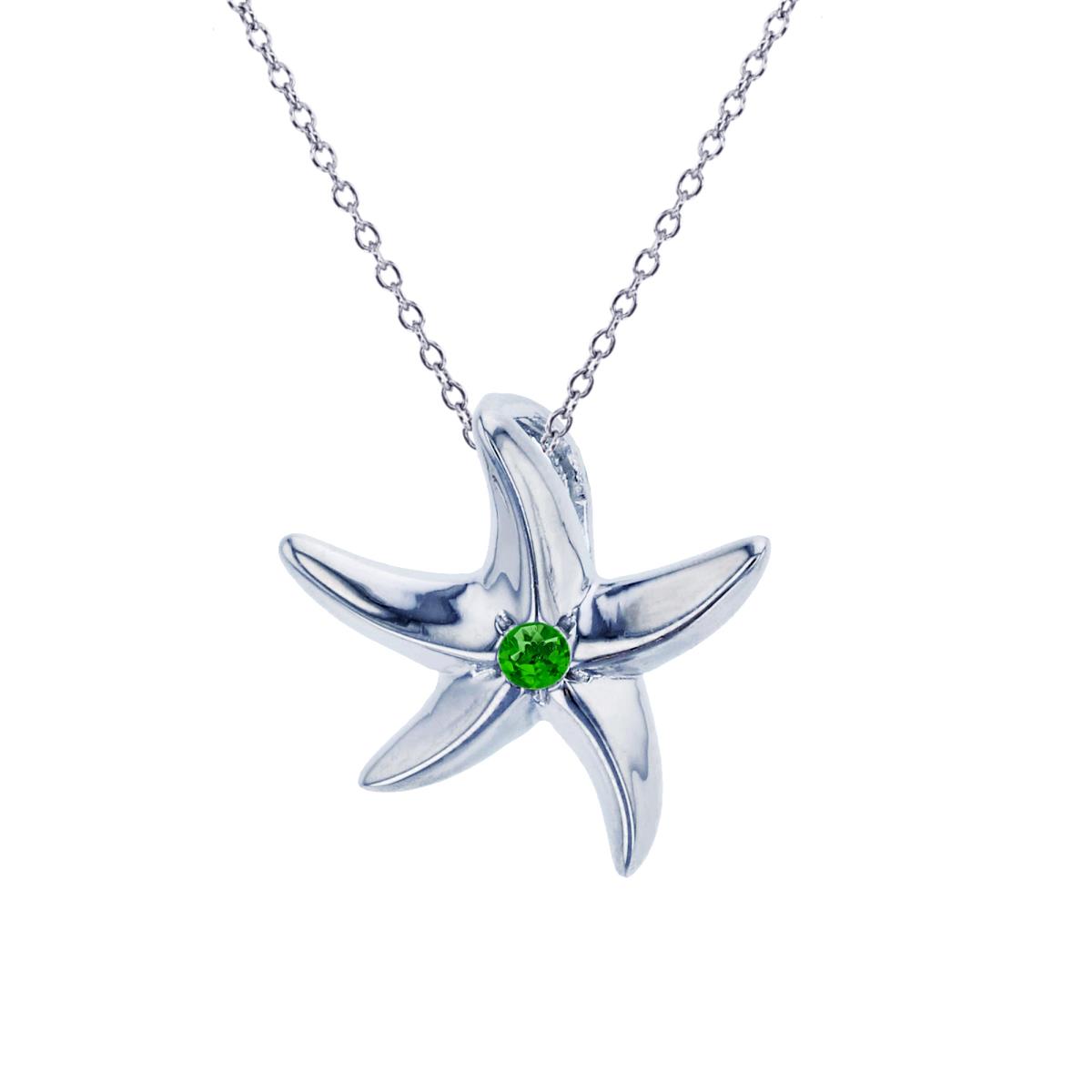 Sterling Silver Rhodium 2.25mm Round Chrome Diopside Starfish 18" Necklace