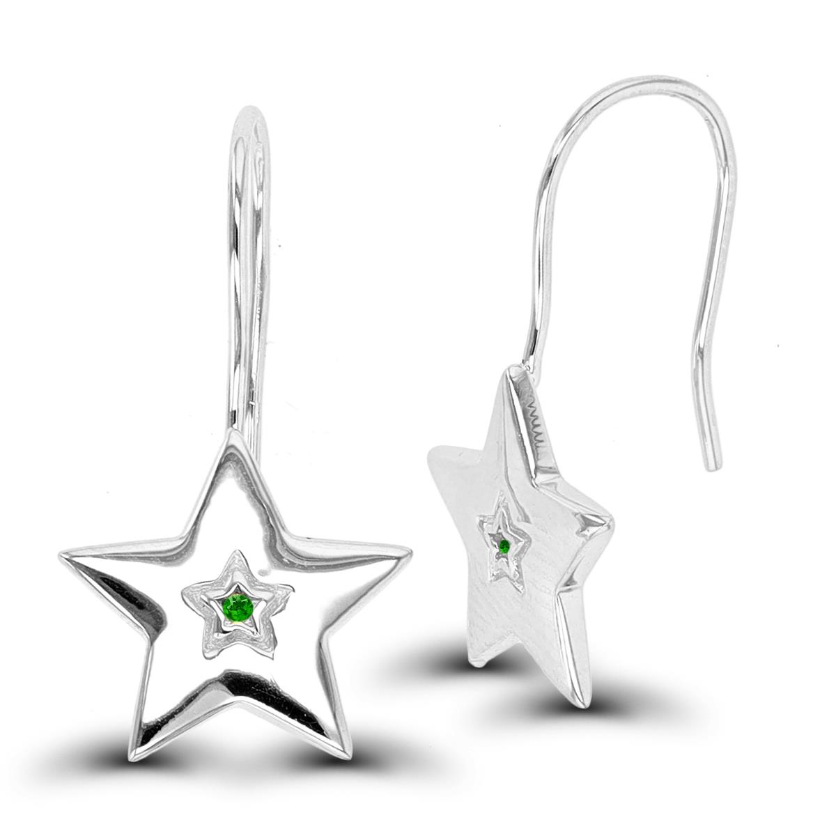 Sterling Silver Rhodium Chrome Diopside Star FishHook Earring