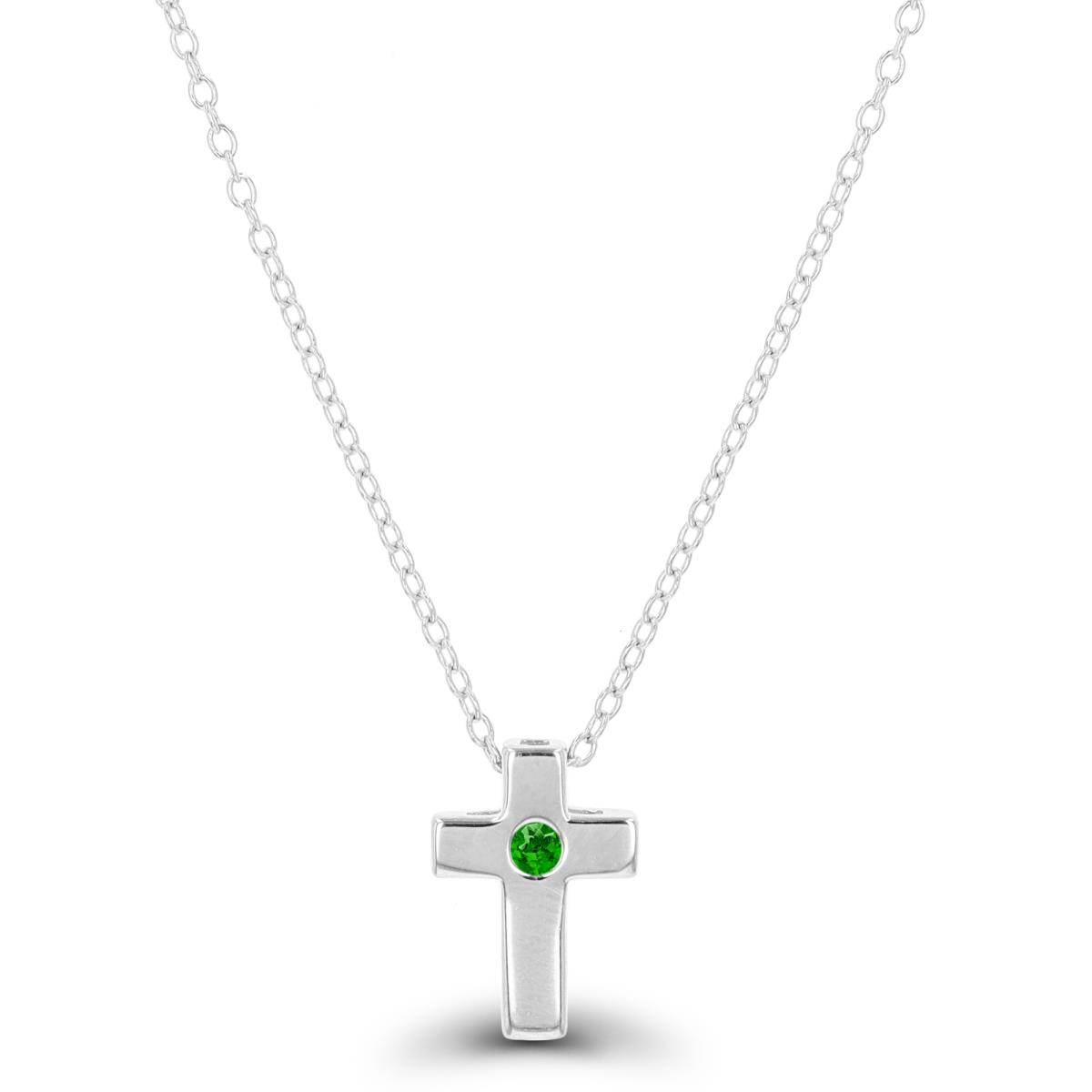 Sterling Silver Rhodium Chrome Diopside Cross 18" Necklace