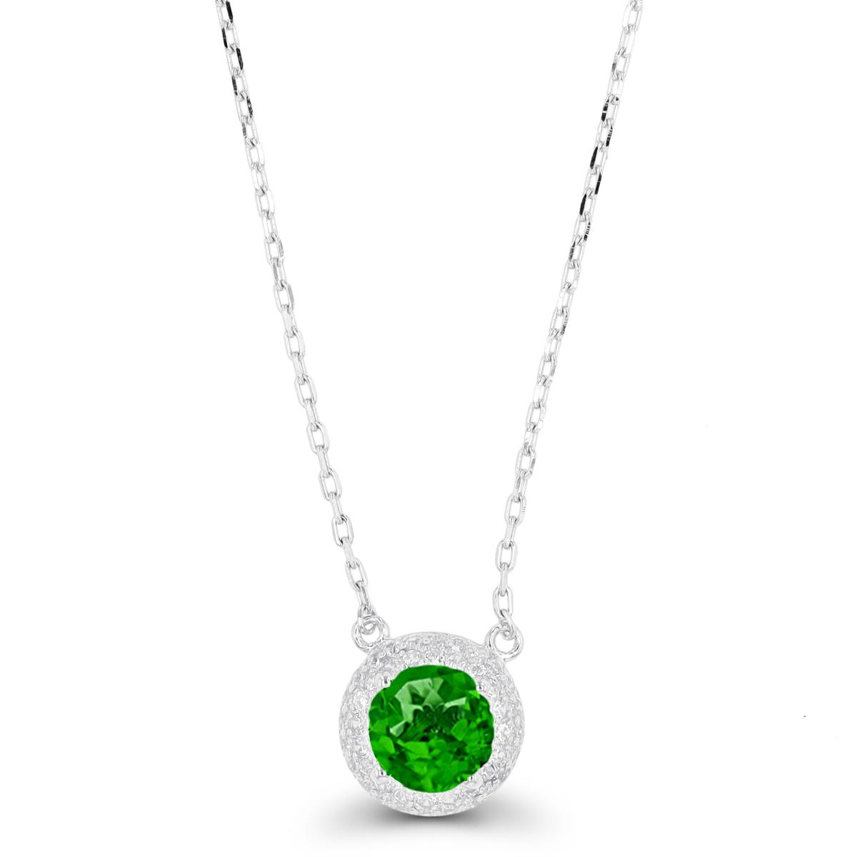 Sterling Silver Rhodium 6mm Rd Chrome Diopside Domed 16"+2" Necklace