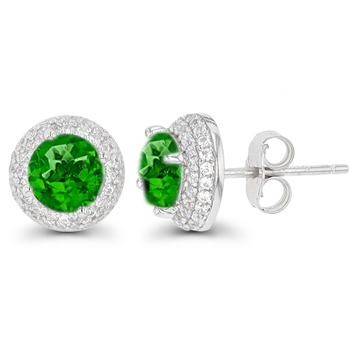 Sterling Silver Rhodium 6mm Rd Chrome Diopside Domed Stud Earring