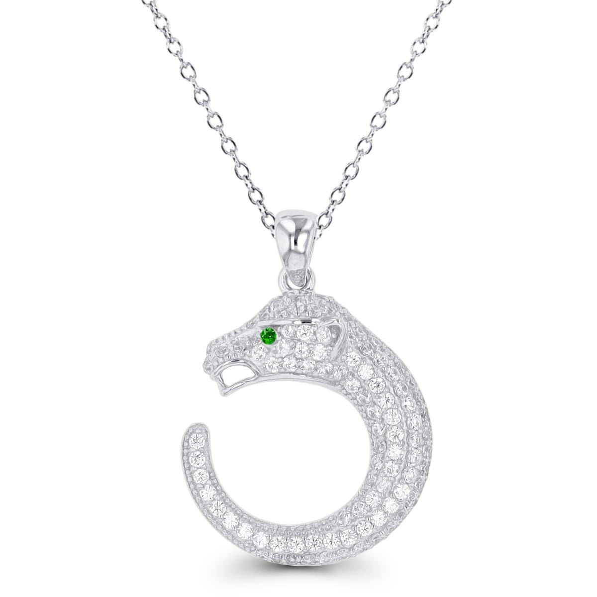 Sterling Silver Rhodium Paved White Zircon & Chrome Diopside Ouroboros 18" Necklace
