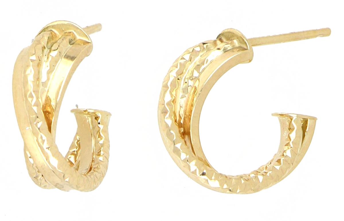 10K Yellow Gold DC Overlapped Half Hoop Earring