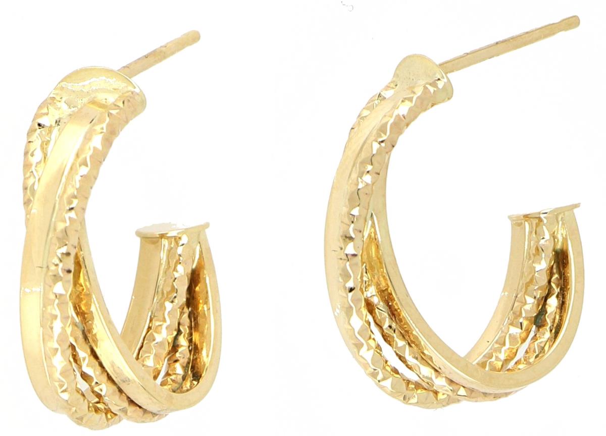10K Yellow Gold Polished & DC Overlapped Half Hoop Earring
