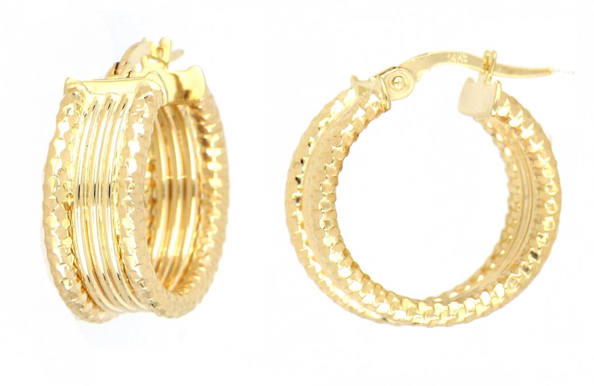 10K Yellow Gold Textured & Polished Hoop Earring