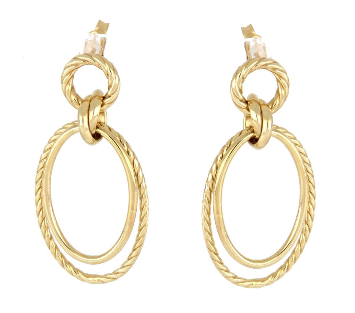 10K Yellow Gold Linked Oval Dangling Earring